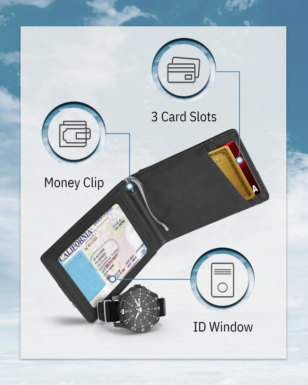 Money Clip Bifold Wallet W/ Pull Strap