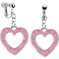 Silver Tone Pink Live Laugh Love Clip Earrings