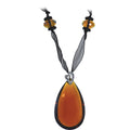 Handcrafted Amber Beauty Black Ribbon Pendant Necklace