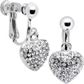 Silver Tone Tone Heart Rhinestone Clip On Earrings
