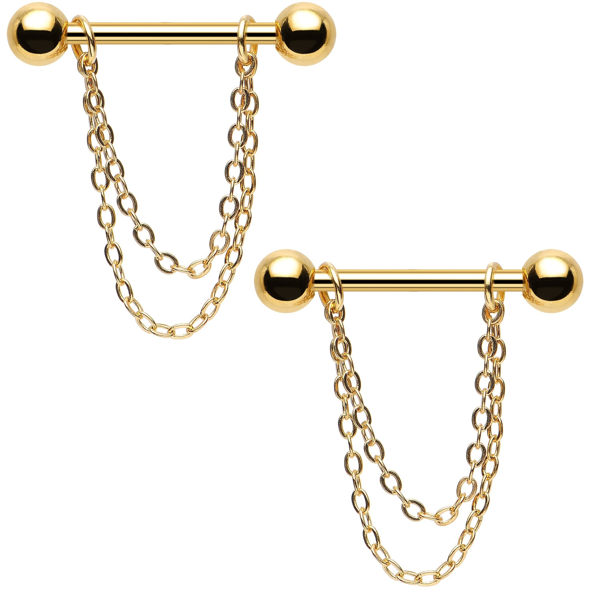 Handcrafted Electro Titanium Gold Plated Chain Dangle Nipple Ring Set