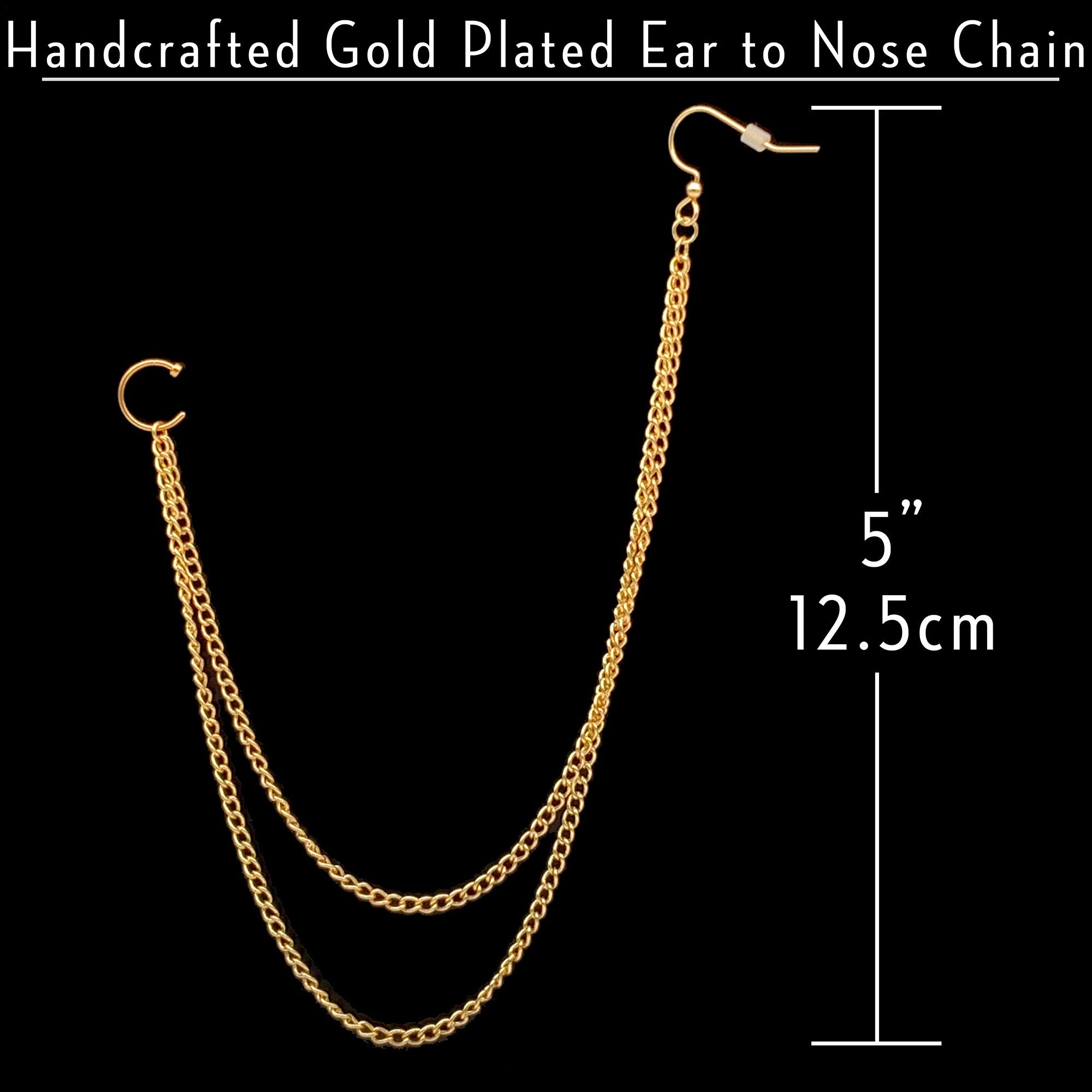 Handcrafted Pirate Booty Gold Plated Ear to Nose Chain 20G 5/16