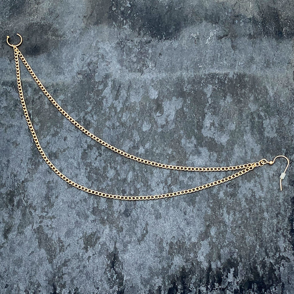 Handcrafted Pirate Booty Gold Plated Ear to Nose Chain 20G 5/16