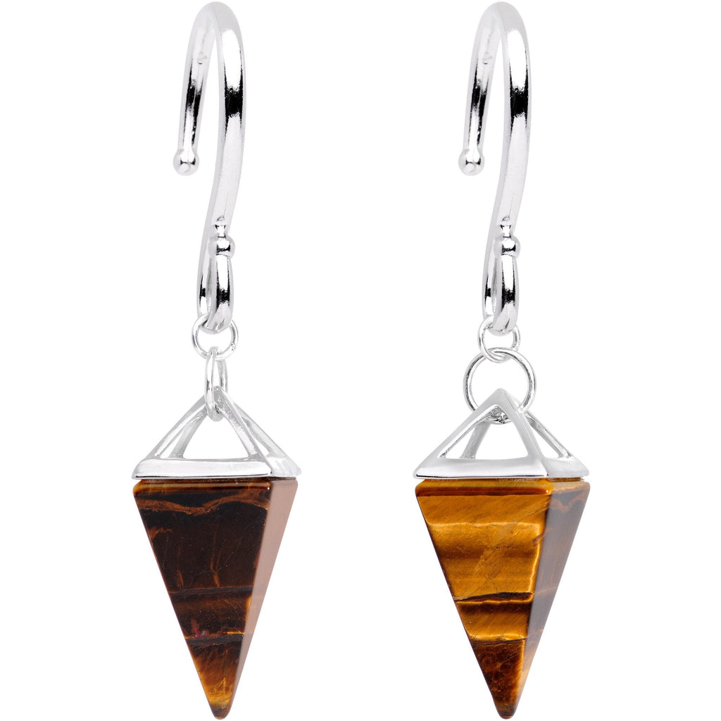 Handcrafted Silver Plated Tiger Eye Stone Pyramid Ear Weights