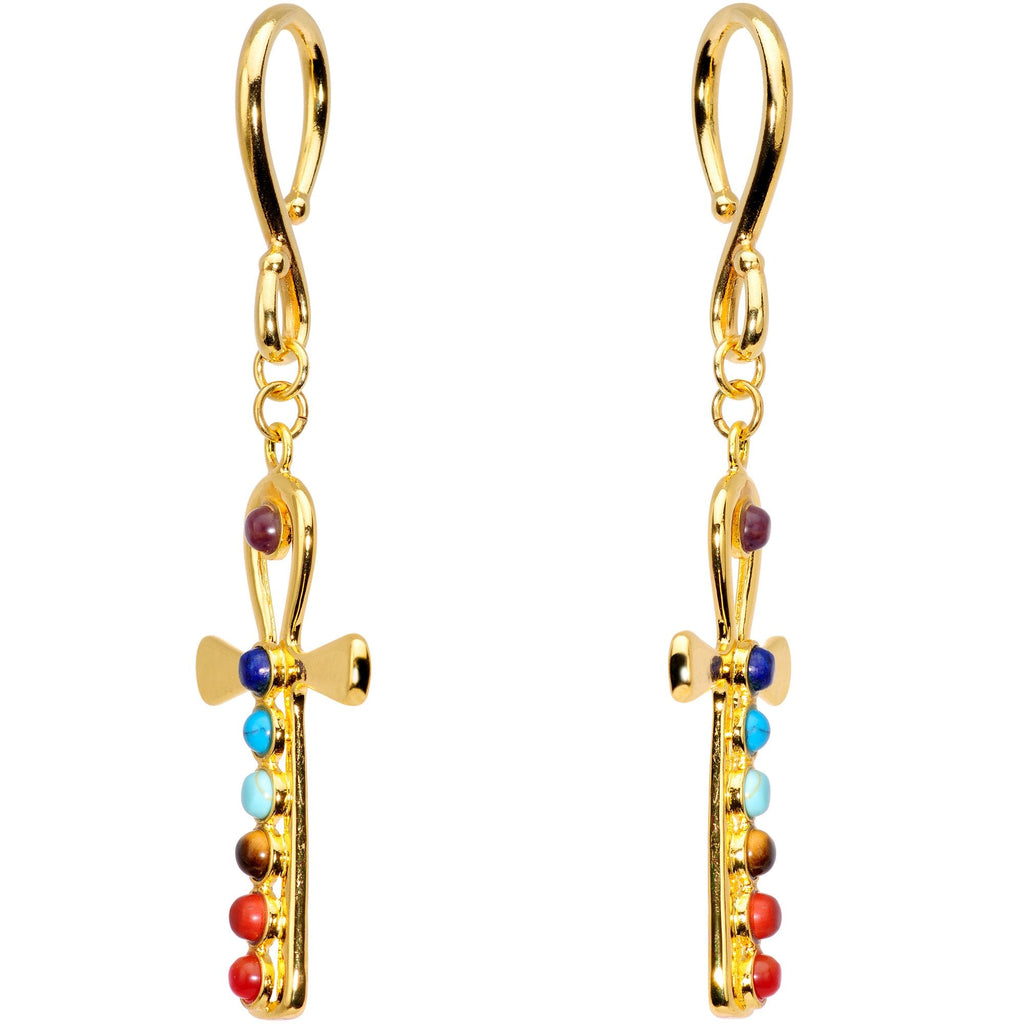 Handcrafted Gold Plated Balanced Life Chakra Ankh Ear Weights