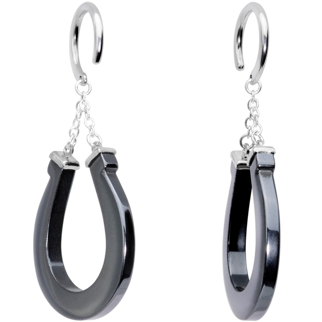 Handcrafted Steel Black Hematite Horseshoe Chain Ear Weights
