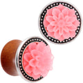 Handcrafted Beechwood Pink Tropical Flower Saddle Plug Set Sizes 14mm to 20mm