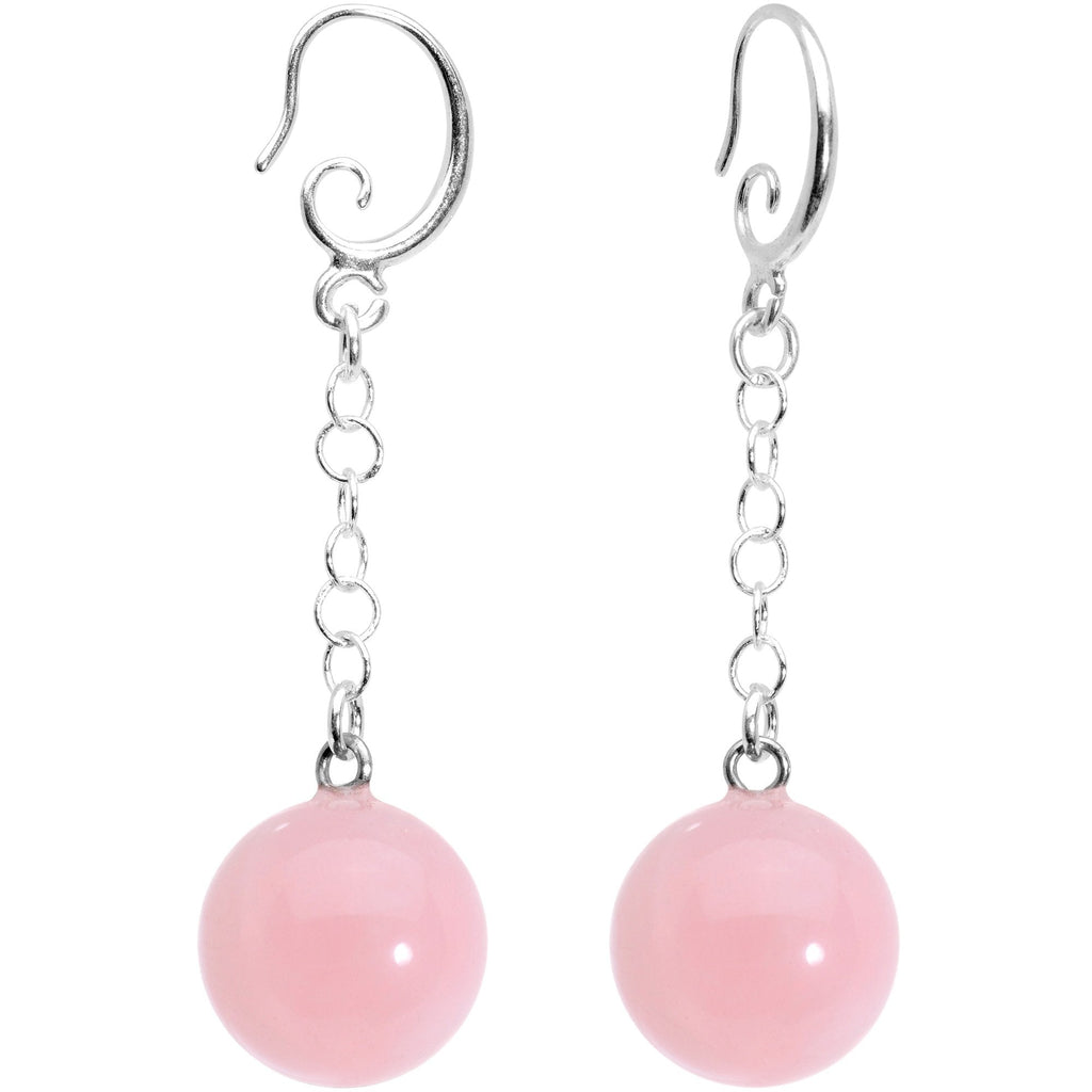 Handcrafted Pink Quartz Jawbreaker Dangle Fishhook Earrings