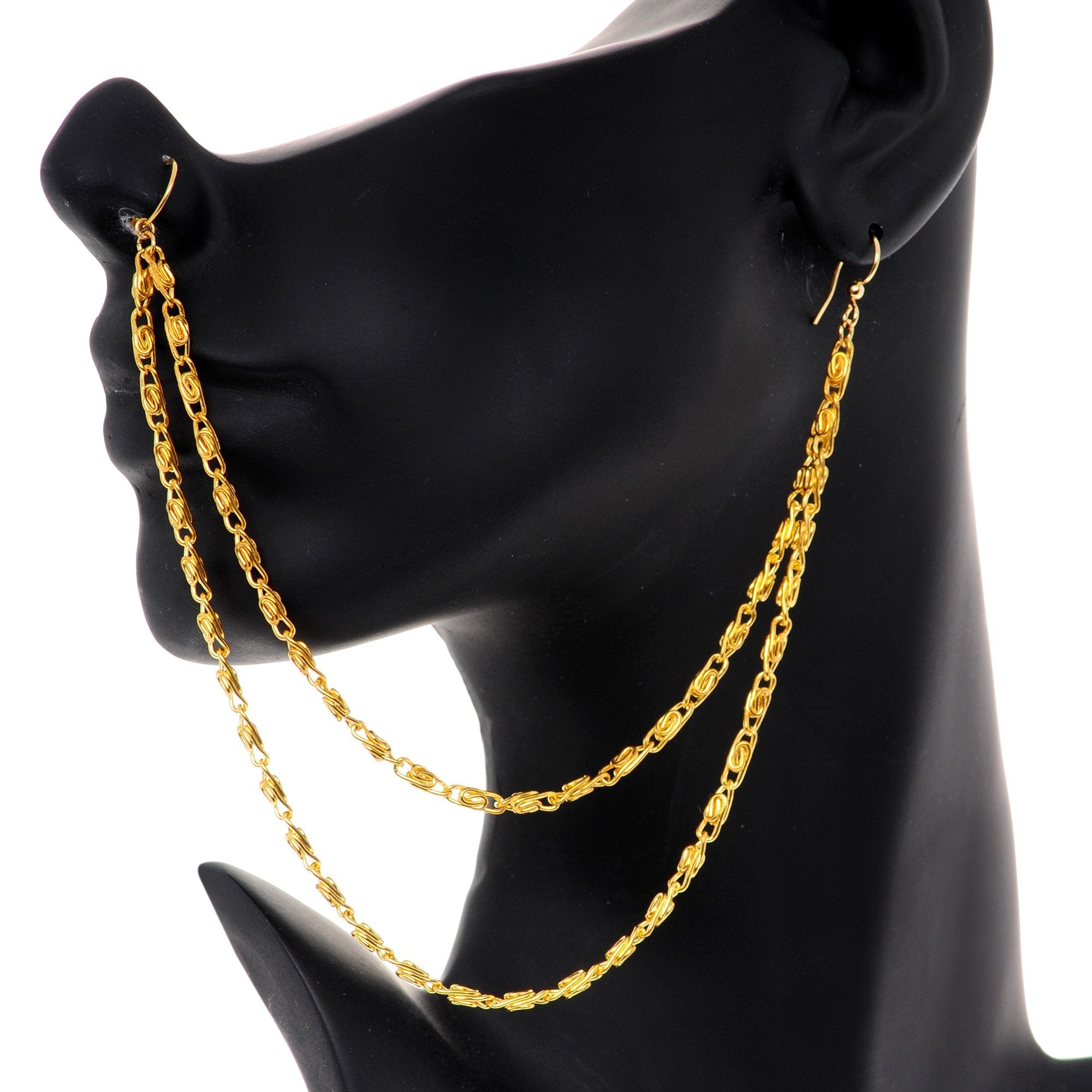 Handcrafted Gold Anodized Titanium Double Sweep Ear to Nose Chain