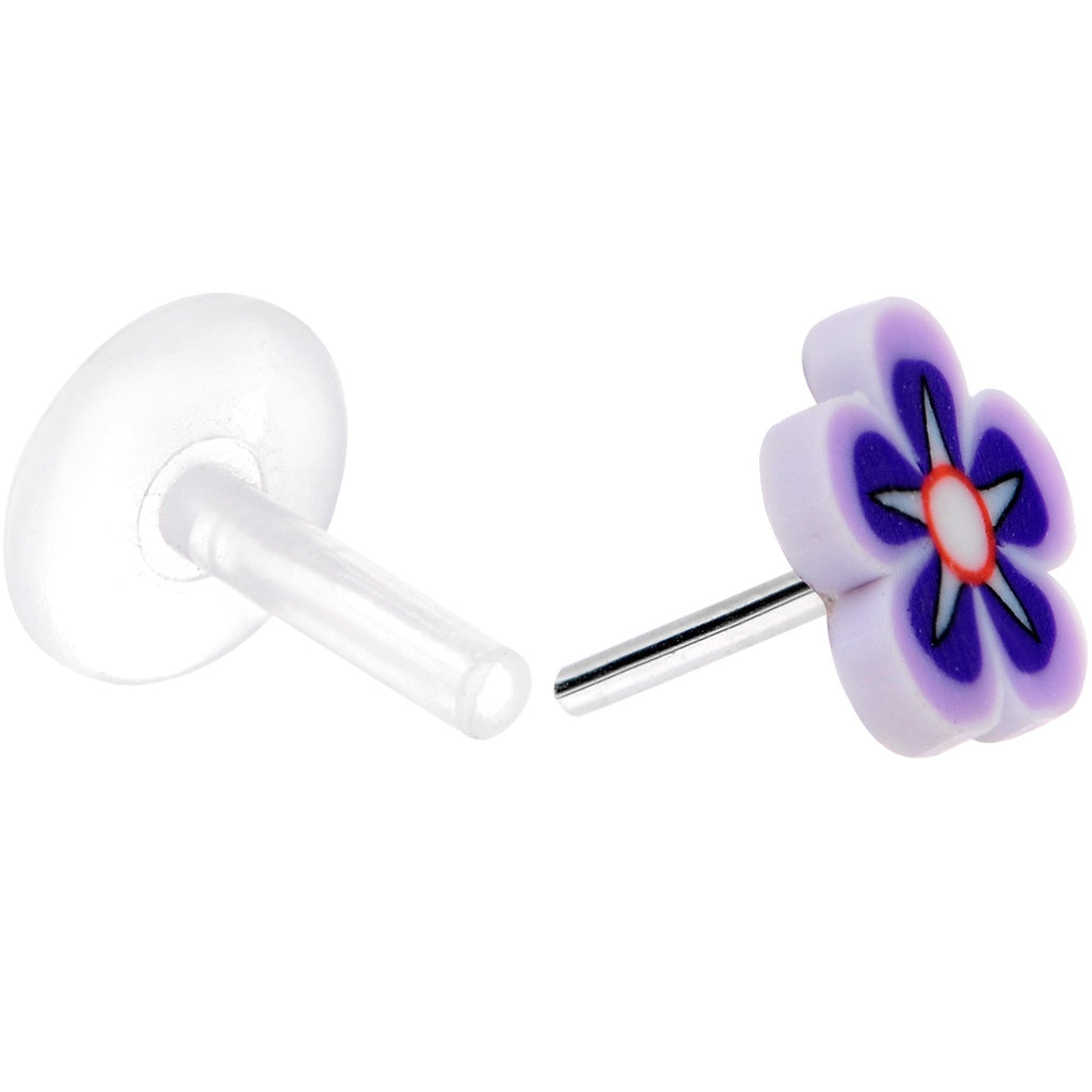 Handmade 1/4 5/16 Bioplast Purple Flower Push In Cartilage Earring