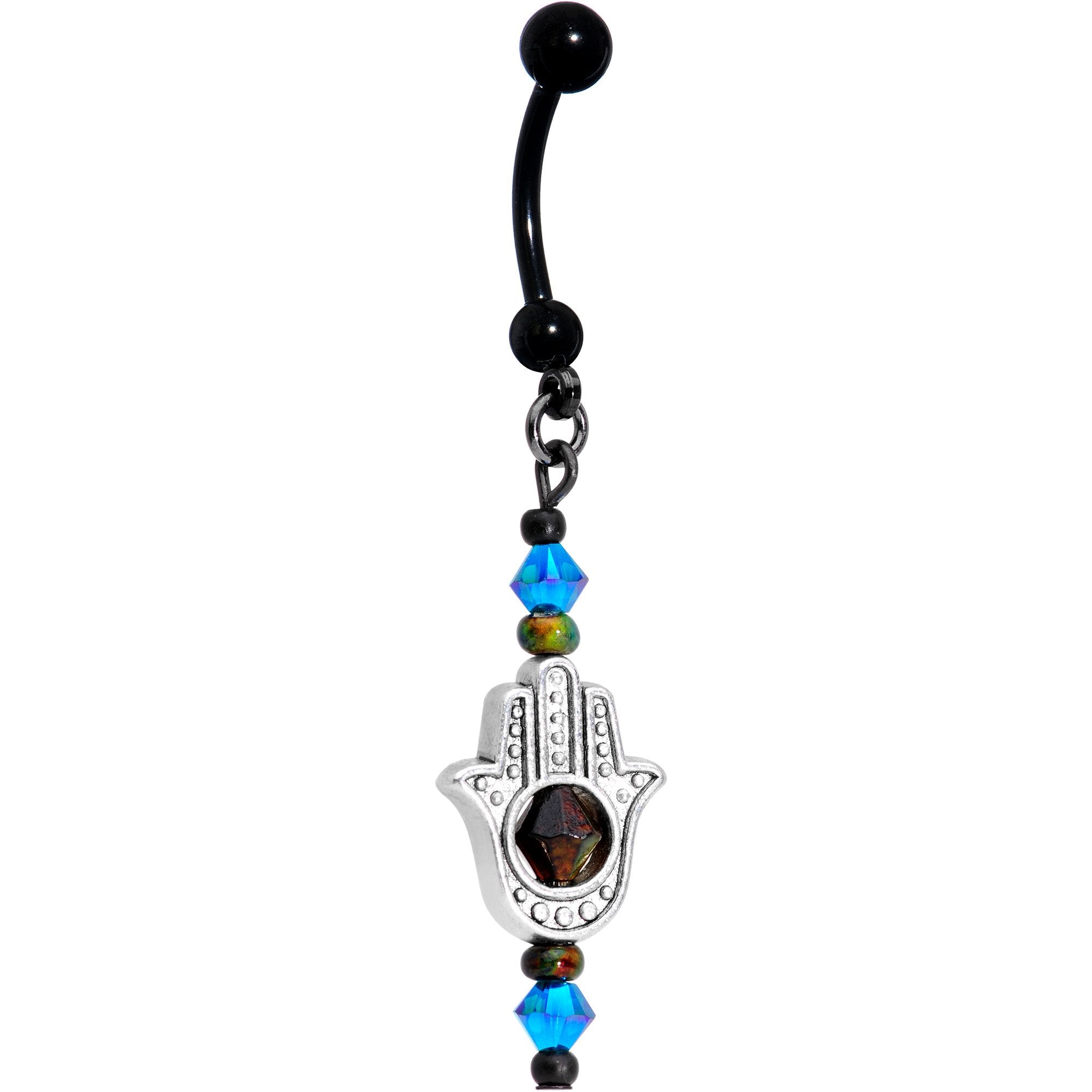 Handmade Hamsa Way Mood Belly Ring Created with Crystals