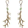 Handcrafted Antique Brass Plated Green Aventurine Antler Ear Weights