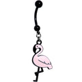 Handcrafted Black Plated Pink Flamingo Dangle Belly Ring