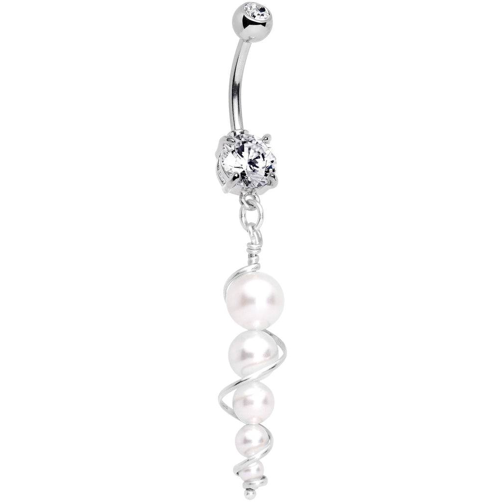 Handmade White Orb Dangle Belly Ring Created with Crystals