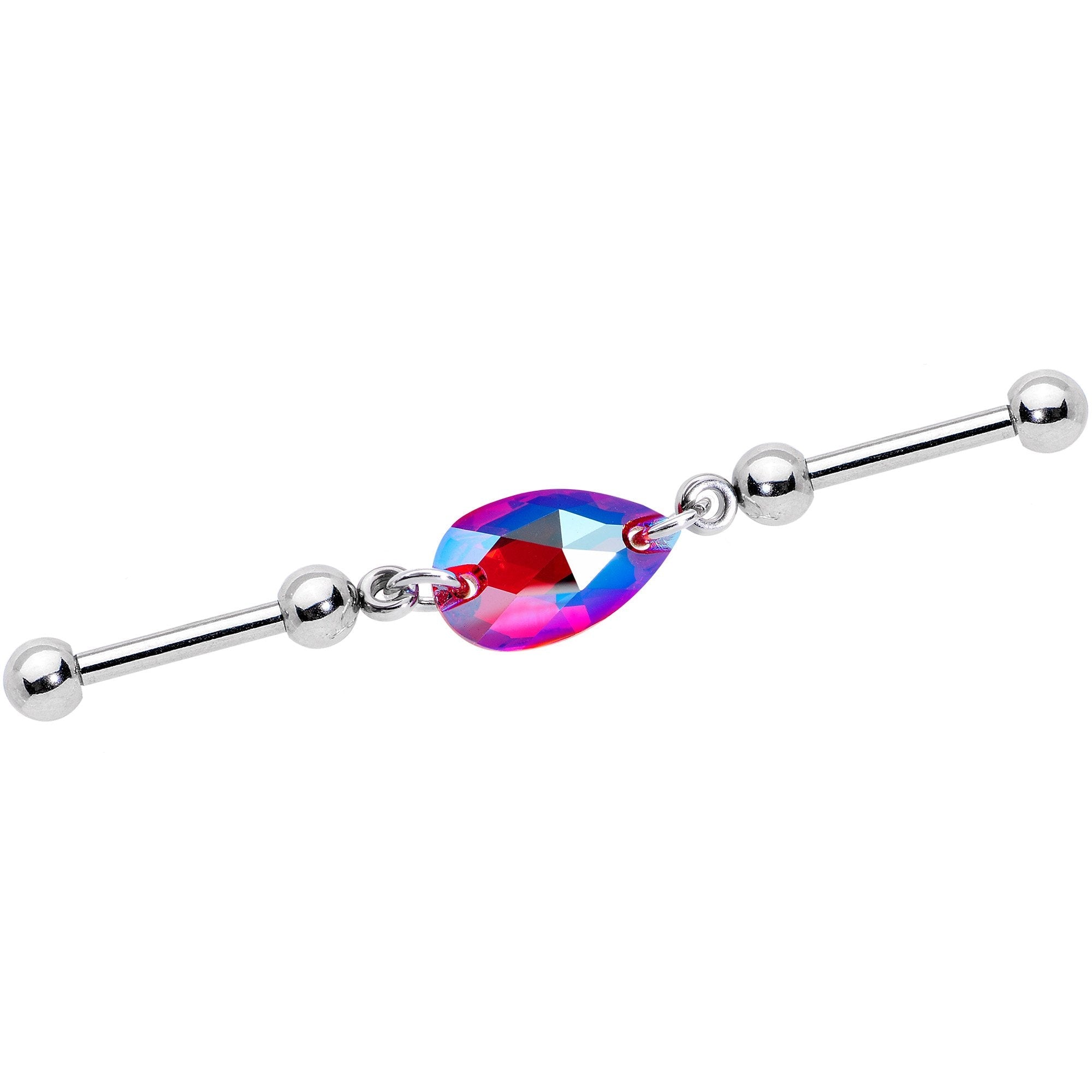 Pink Drop Double Industrial Barbell Created with Crystals