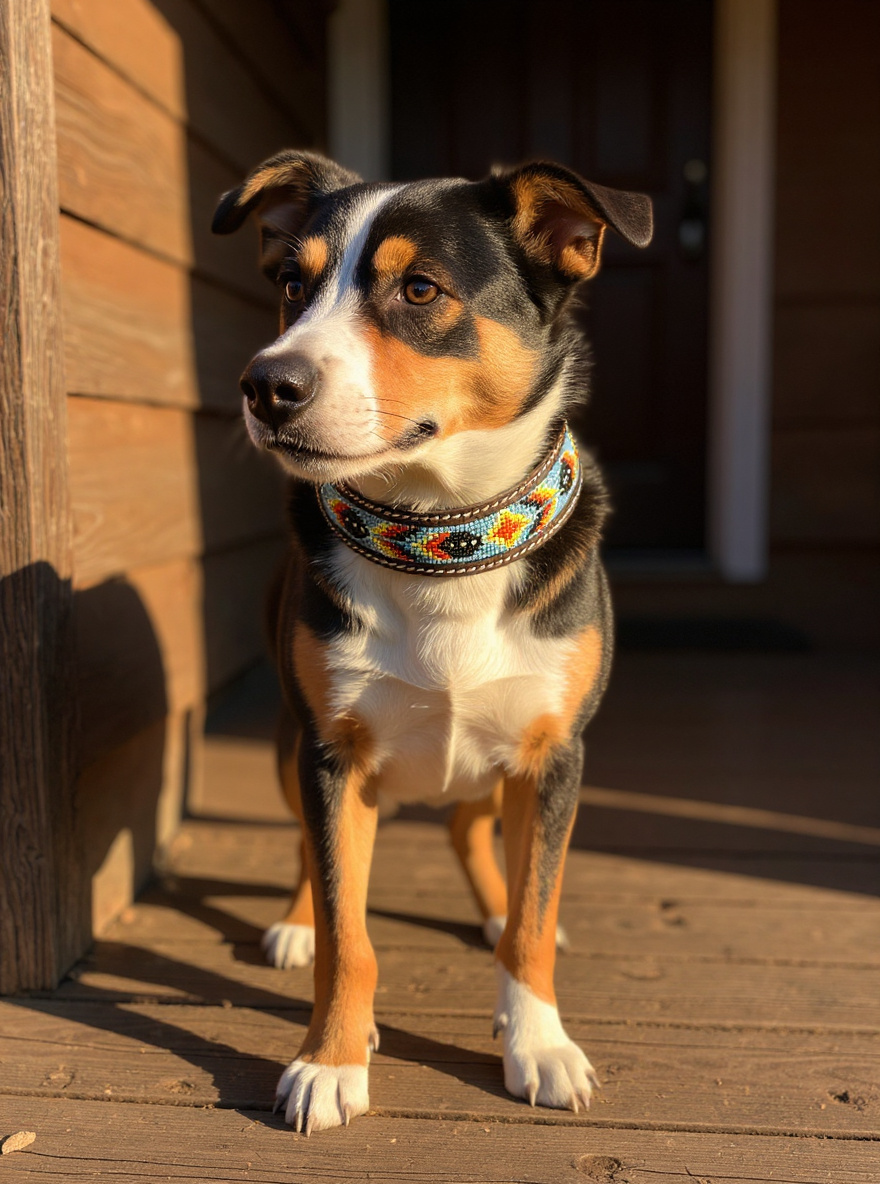 Epic Padded Leather Dog Collar with Beaded Design I