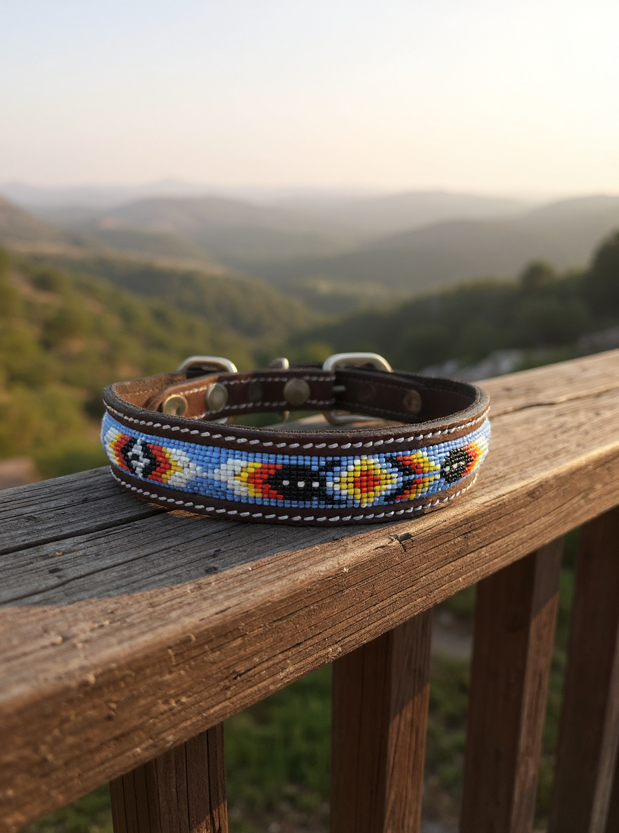 Epic Padded Leather Dog Collar with Beaded Design I