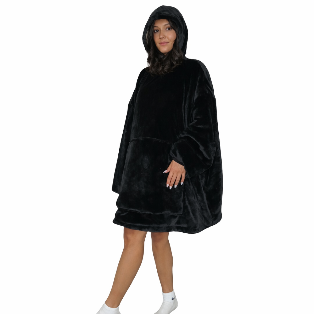 black Wearable Sherpa Blanket Hoodie oversize for Kids & Adults | OLM Toys