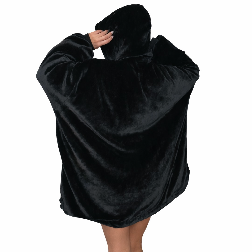 black Wearable Sherpa Blanket Hoodie oversize for Kids & Adults | OLM Toys
