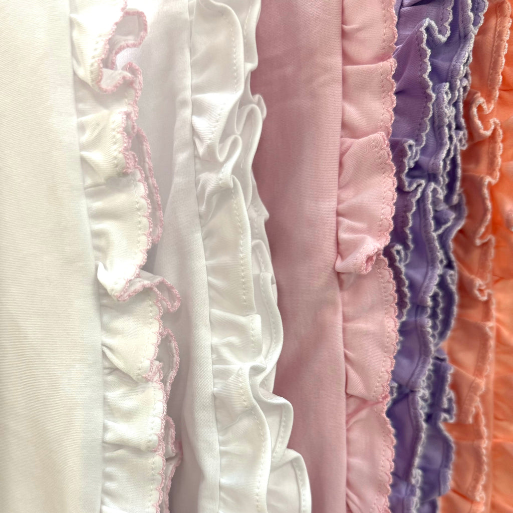 100% PIMA Cotton Ruffle Blanket: Lavender with White Picot Trim