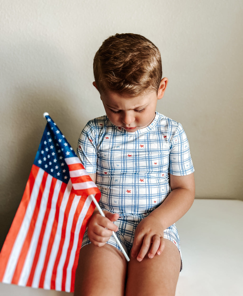 Red White & Blue Stars Gingham 2pc Bamboo Pajamas