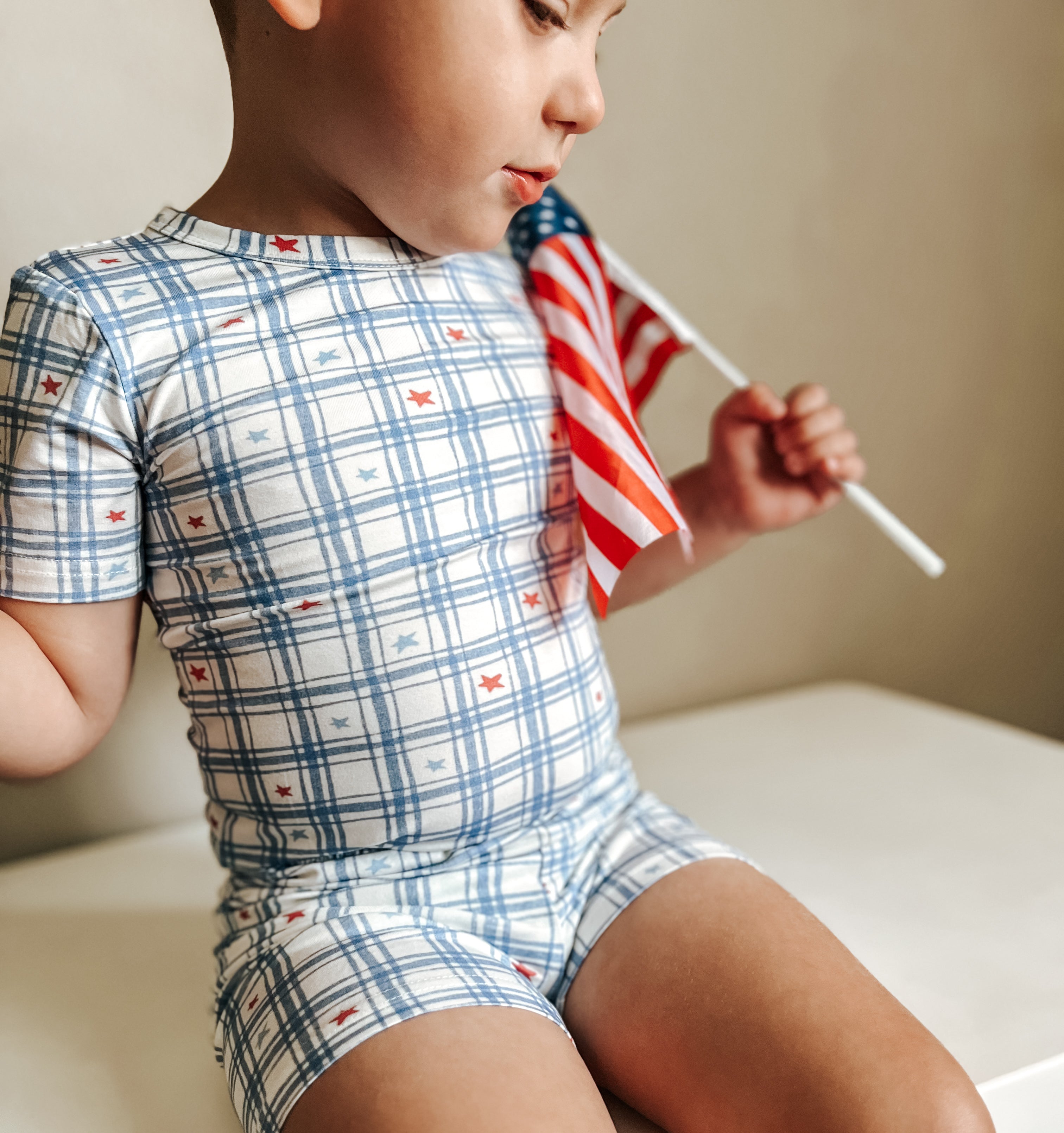 Red White & Blue Stars Gingham 2pc Bamboo Pajamas