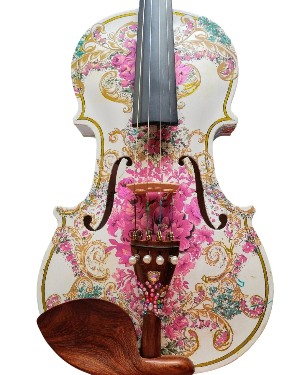 Gilded Age Violin Outfit | Crystal & Pearl Tailpiece, Carbon Fiber Bow