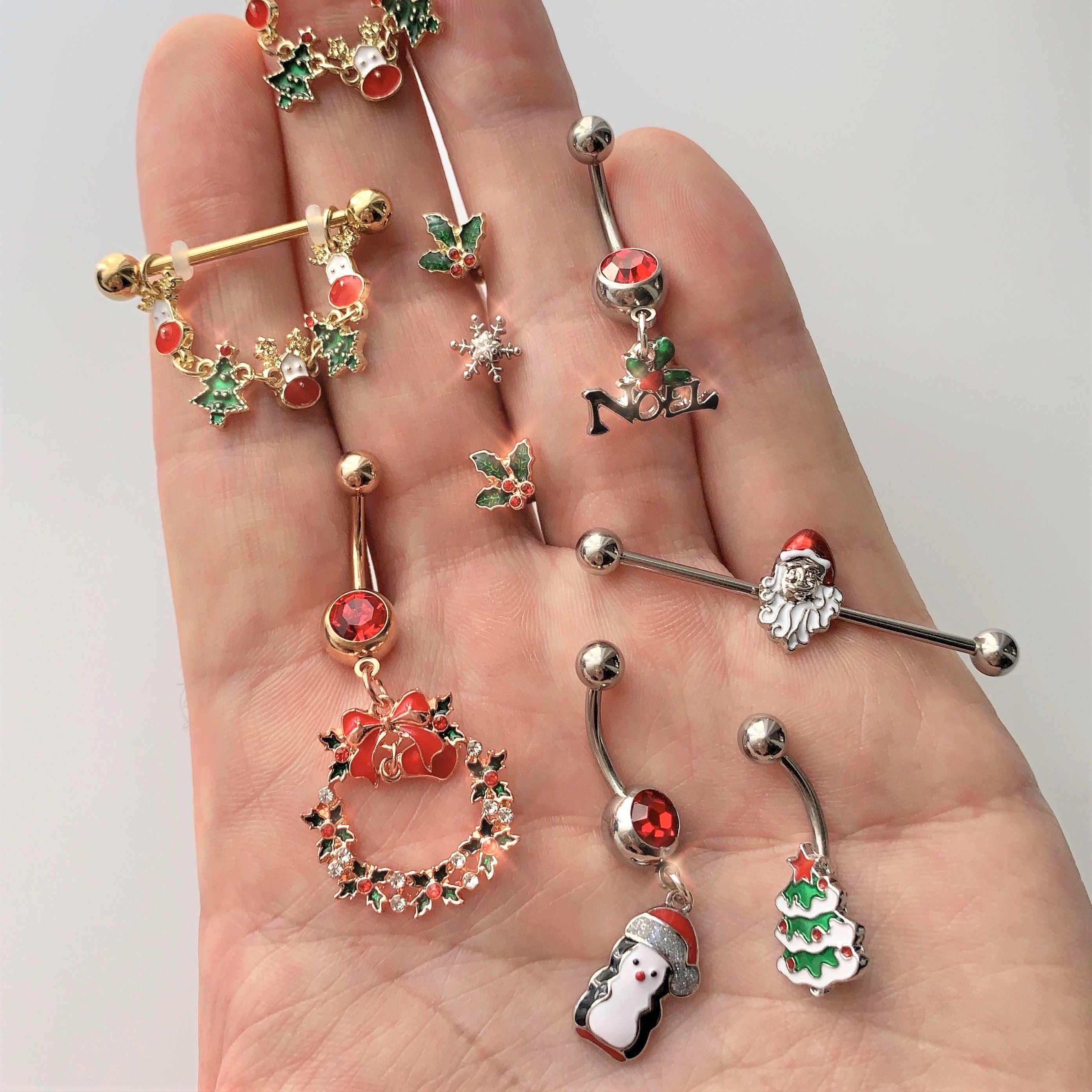 Green Red White Christmas Tree Holiday Belly Ring