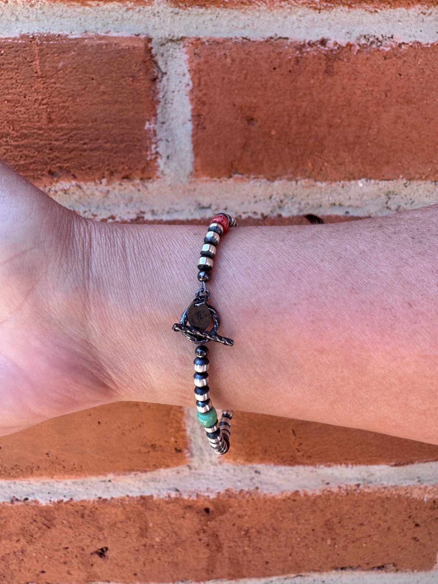 Handcrafted Fire Opal Collection & Sterling Silver Pearl 4mm Beaded Bracelet 7"
