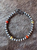 Handcrafted Fire Opal Collection & Sterling Silver Pearl 5mm Beaded Bracelet 7.5"