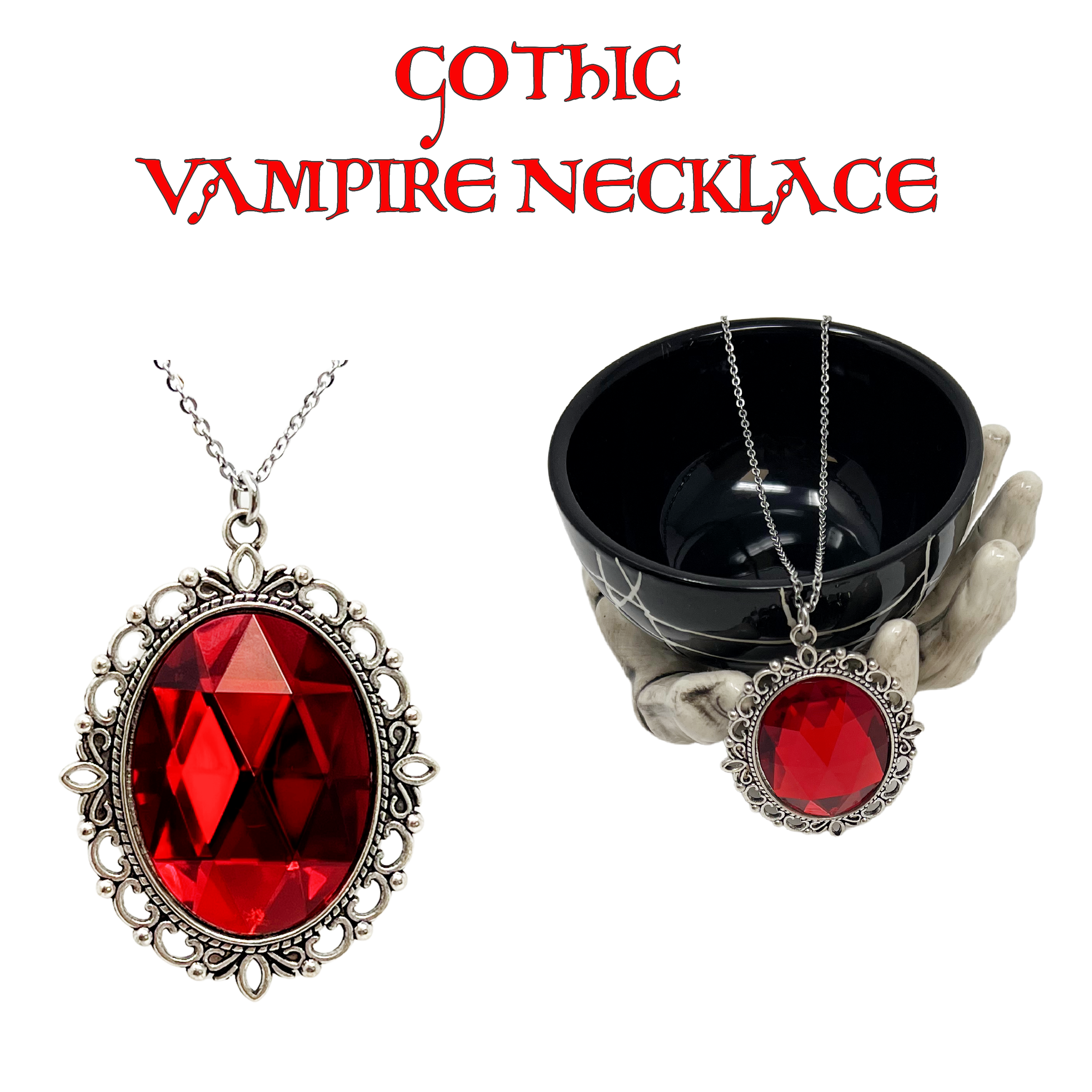 Renaissance Faceted Cameo Necklace – Mystic Gothic Statement Red Purple Jewelry