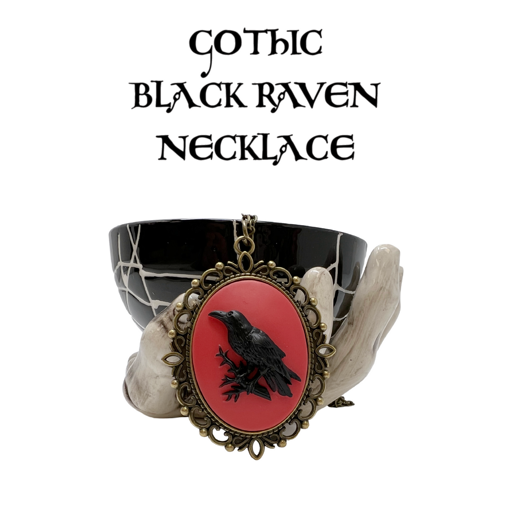 Black Raven Crow Necklace Gothic Bird Cameo Victorian Dark Aesthetic Jewelry Silver Bronze