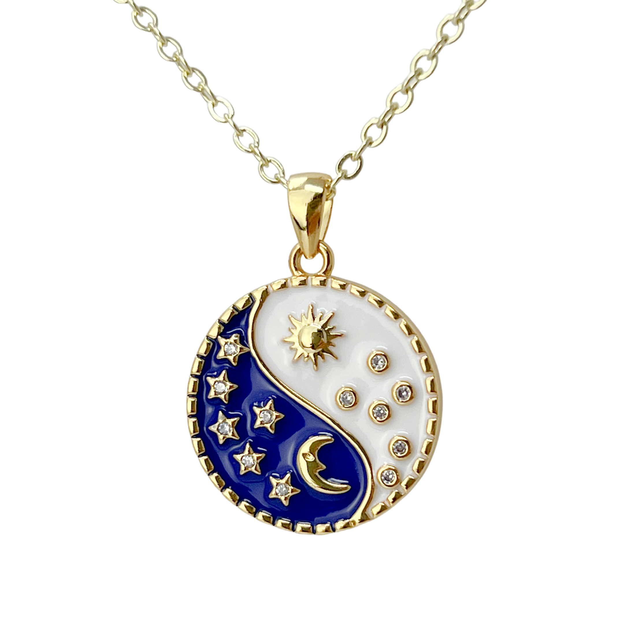 Vintage Yin Yang Coin Necklace Gold Sun Moon Celestial Jewelry