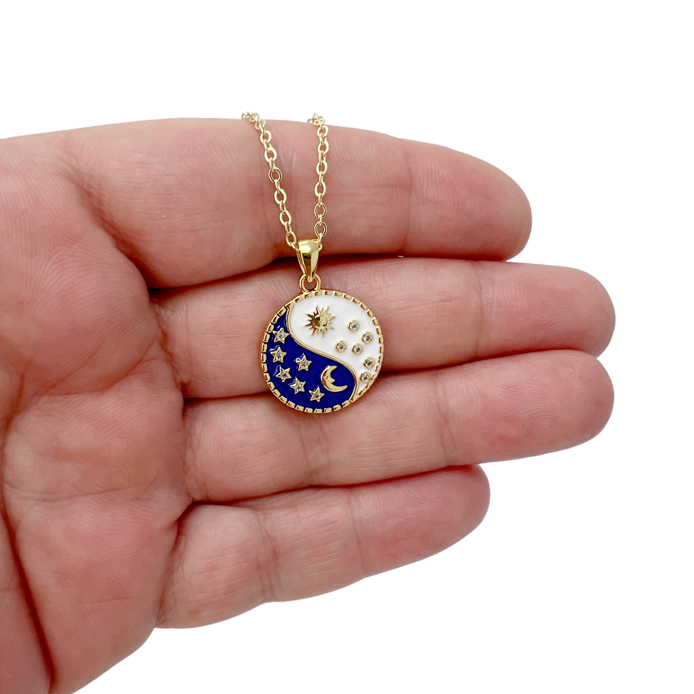 Vintage Yin Yang Coin Necklace Gold Sun Moon Celestial Jewelry