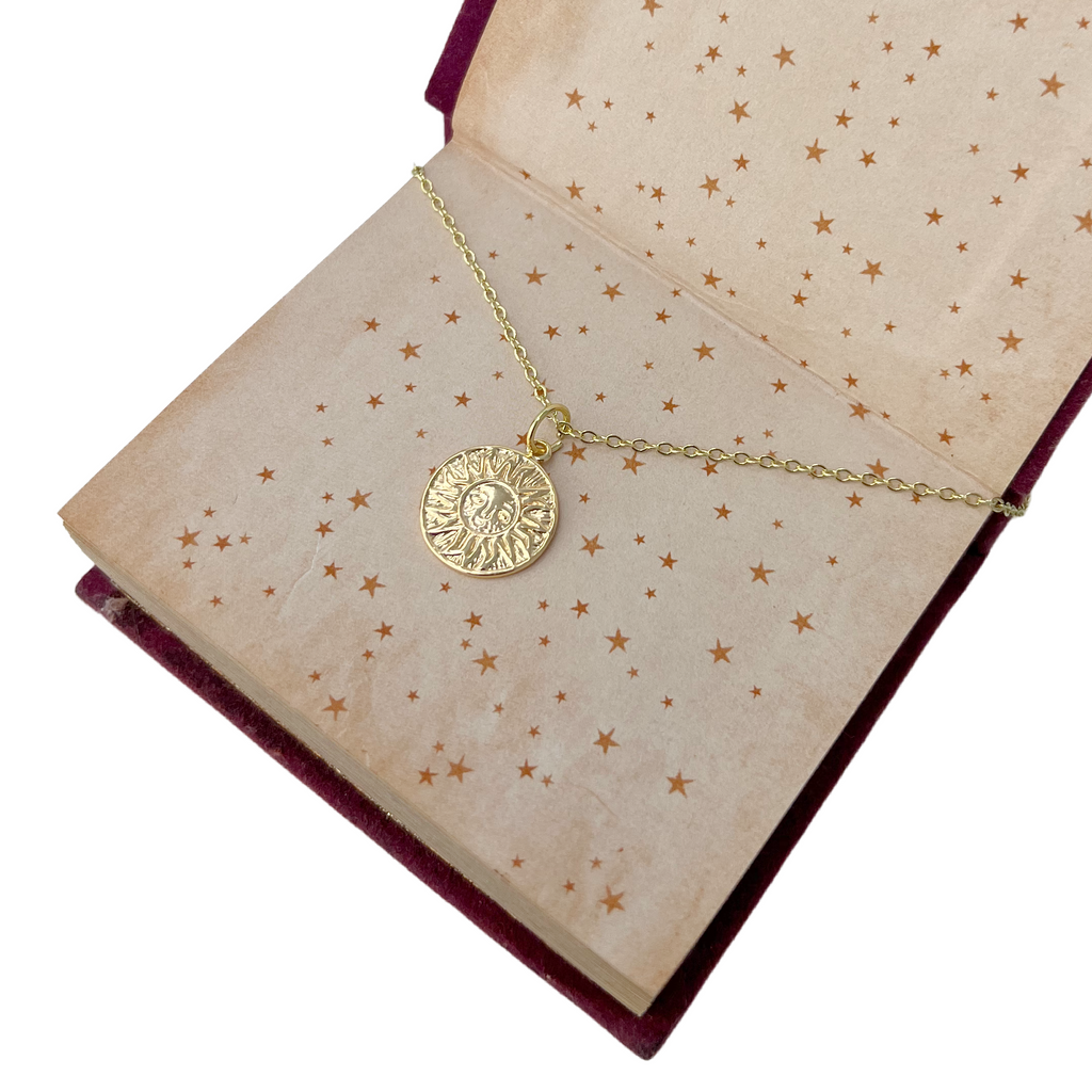 Vintage Sun Coin Necklace Gold Celestial Pendant Minimal Jewelry
