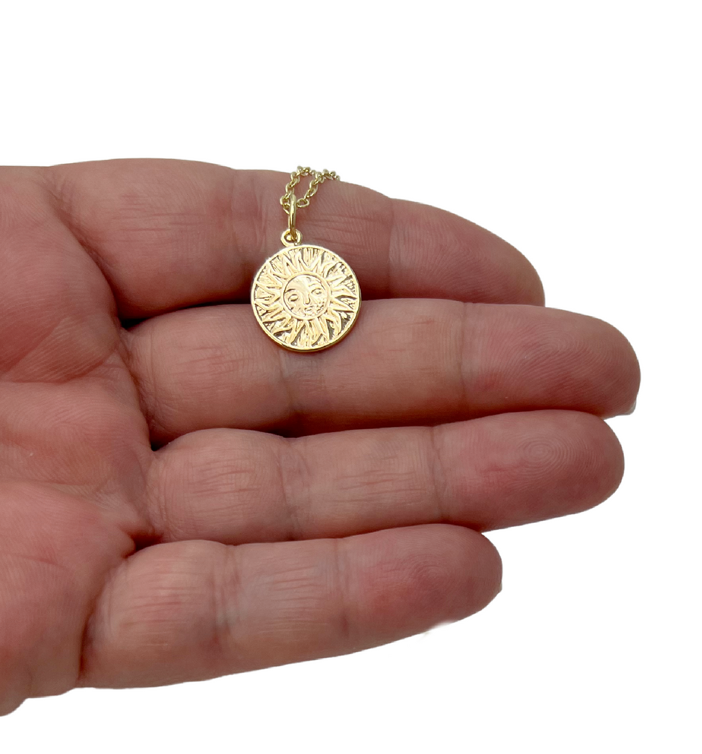 Vintage Sun Coin Necklace Gold Celestial Pendant Minimal Jewelry