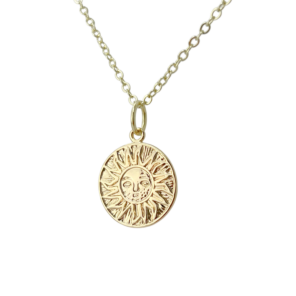 Vintage Sun Coin Necklace Gold Celestial Pendant Minimal Jewelry