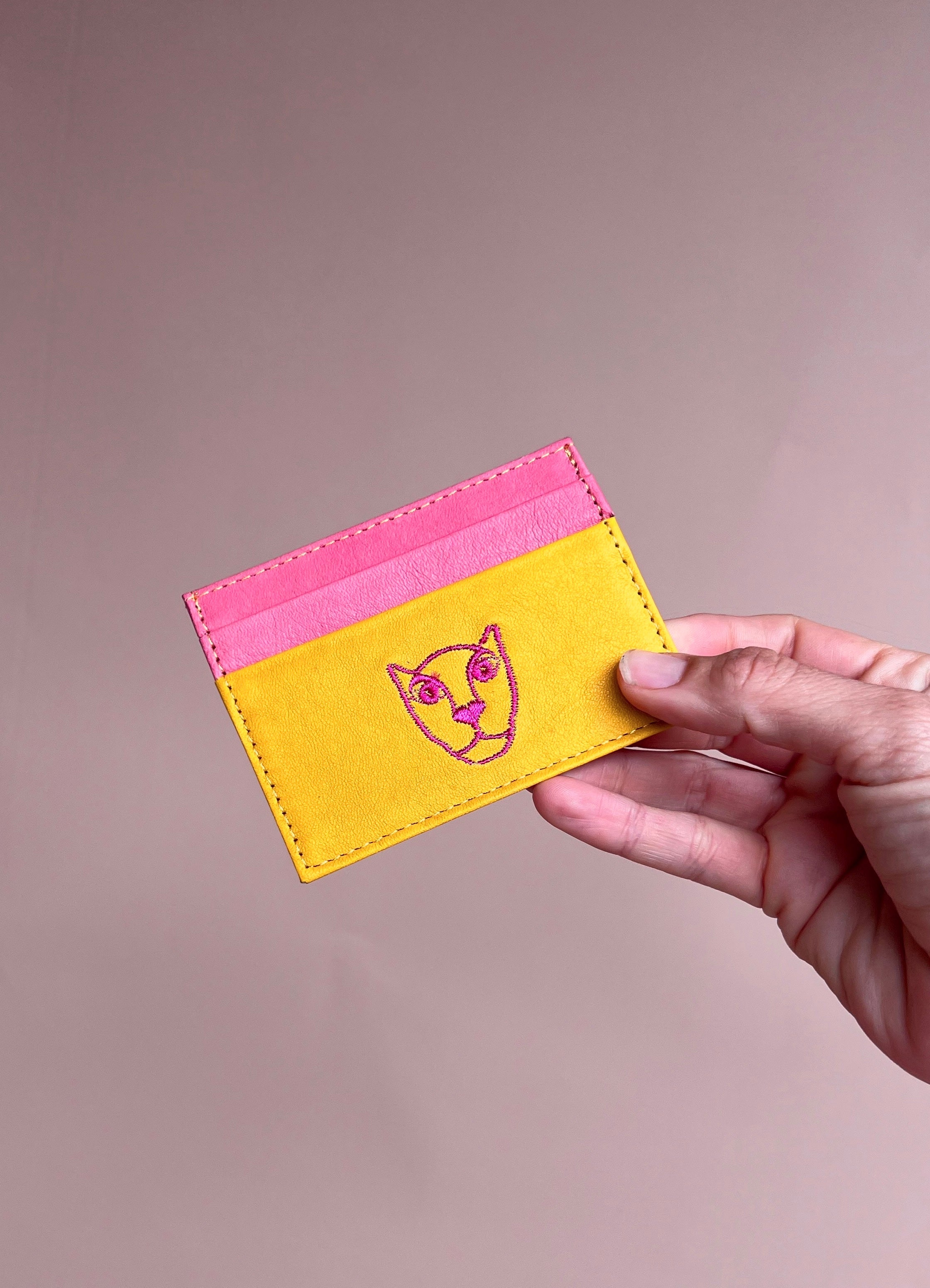 Jaguar Leather Card Holder Wallet Yellow and Pink