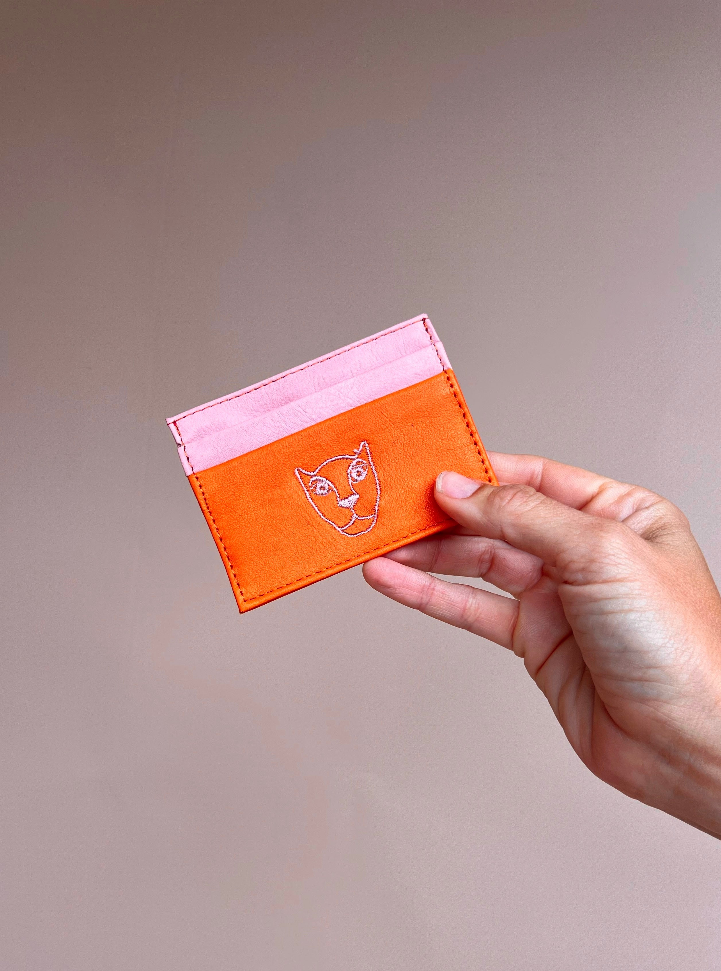 Jaguar Leather Card Holder Wallet Pink and Orange