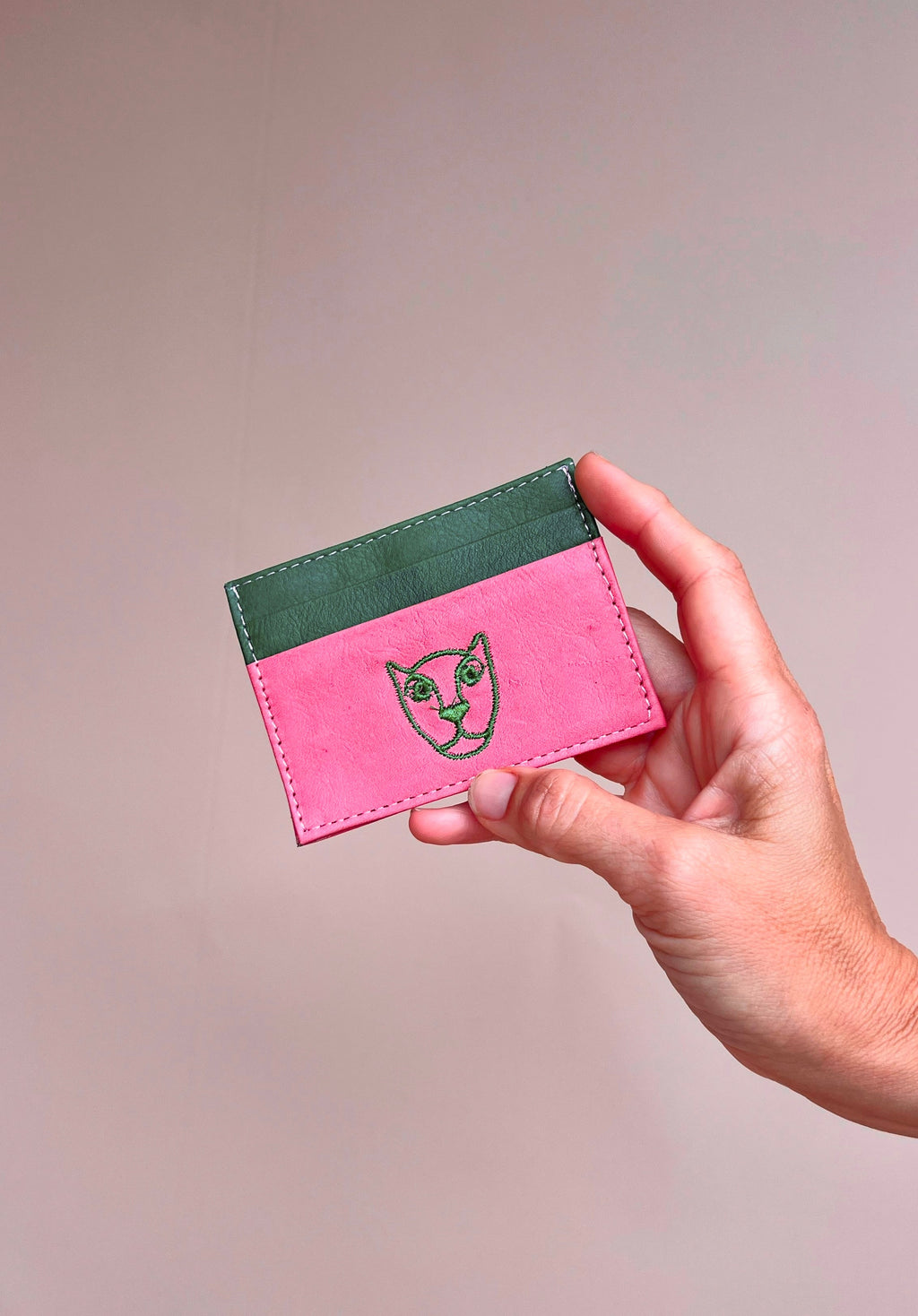 Jaguar Leather Card Holder Wallet Pink + Green