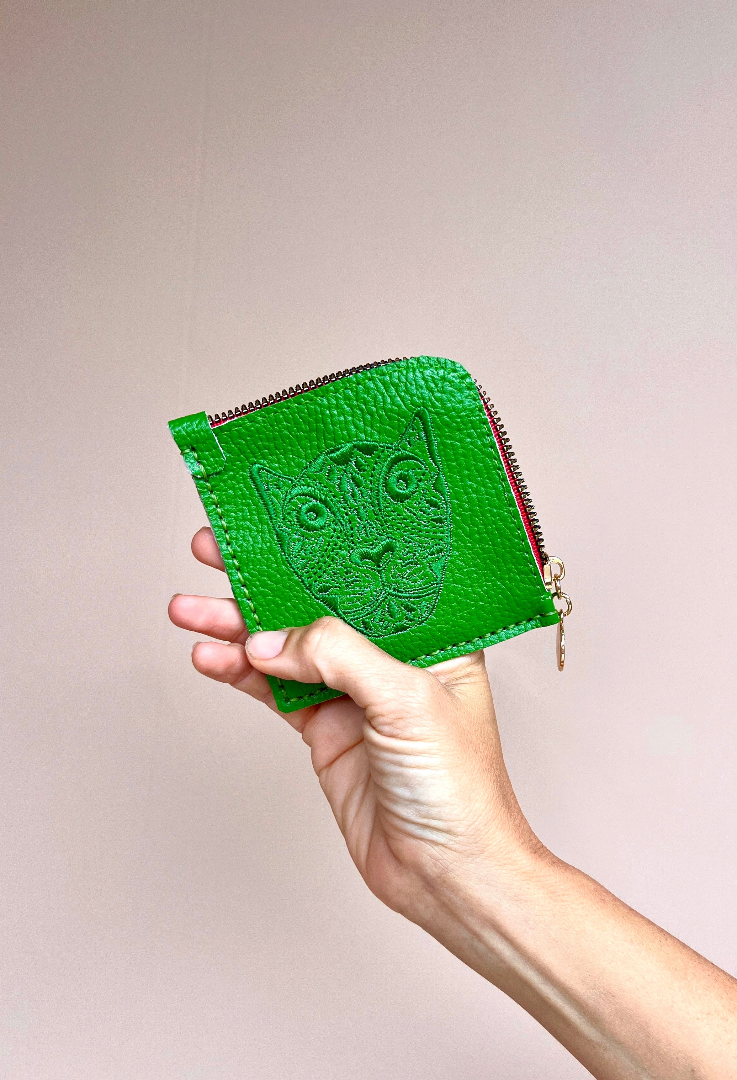 Jaguar Embroidered Zip Around Wallet Green