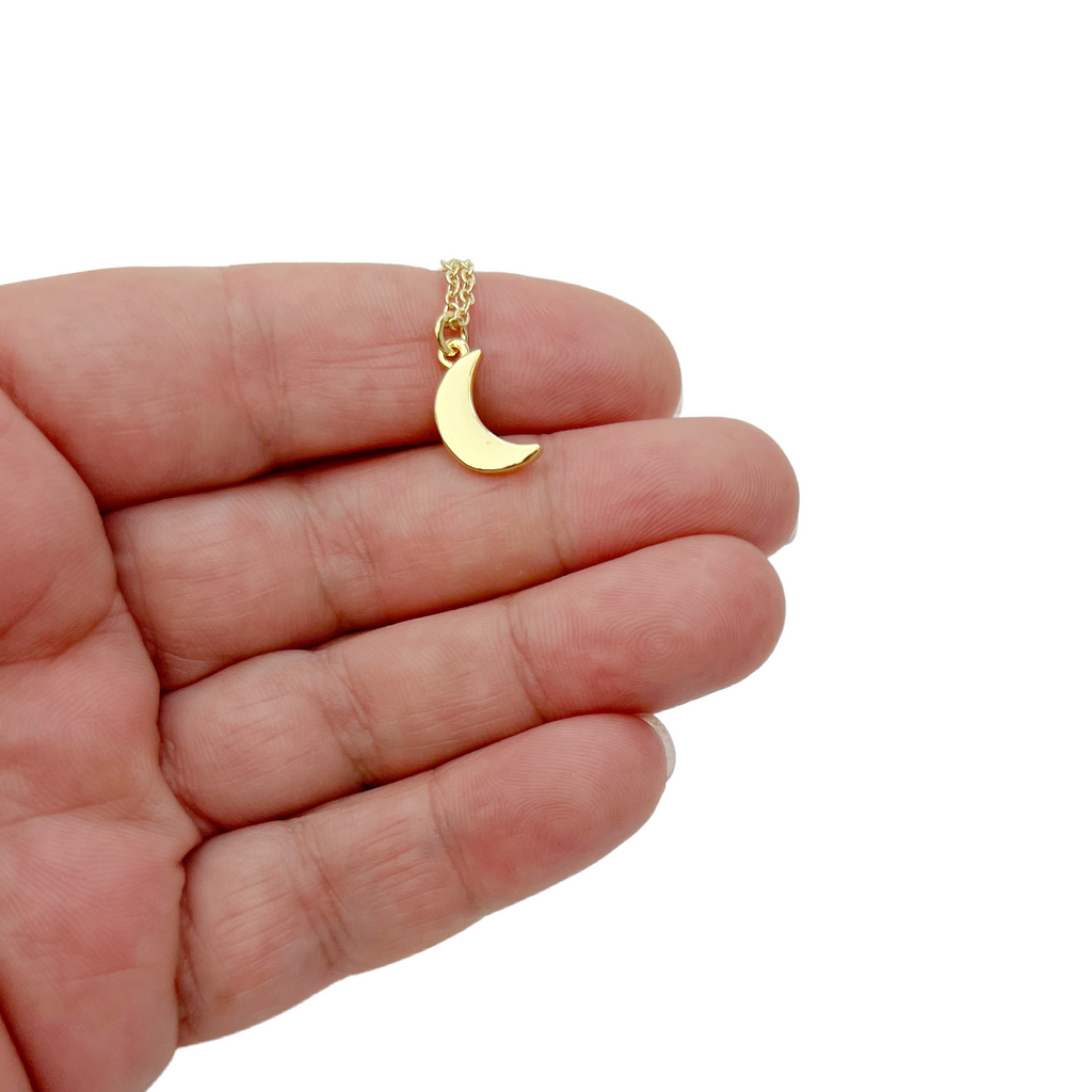 Vintage Tiny Crescent Moon Necklace Gold Minimalist Celestial Jewelry