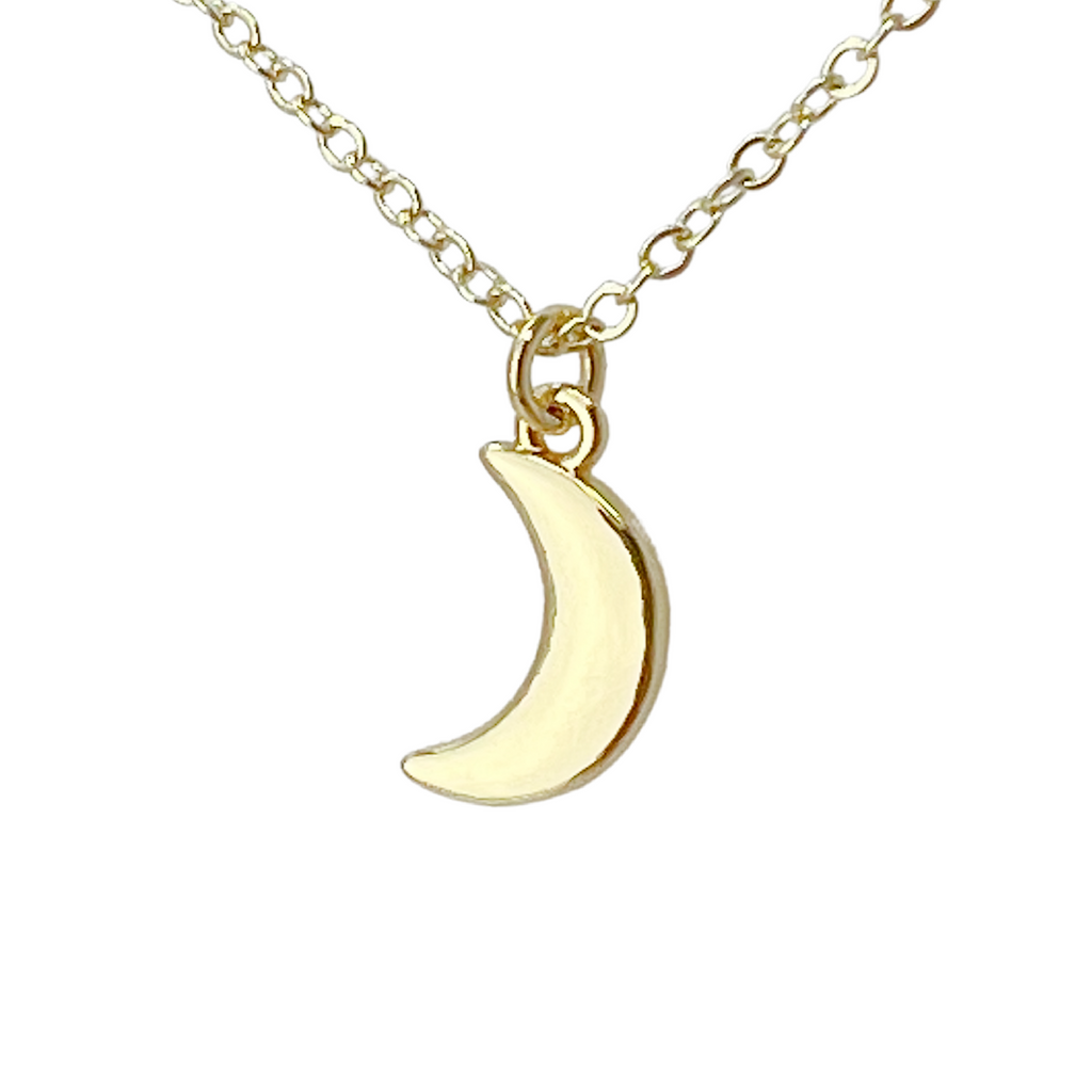 Vintage Tiny Crescent Moon Necklace Gold Minimalist Celestial Jewelry