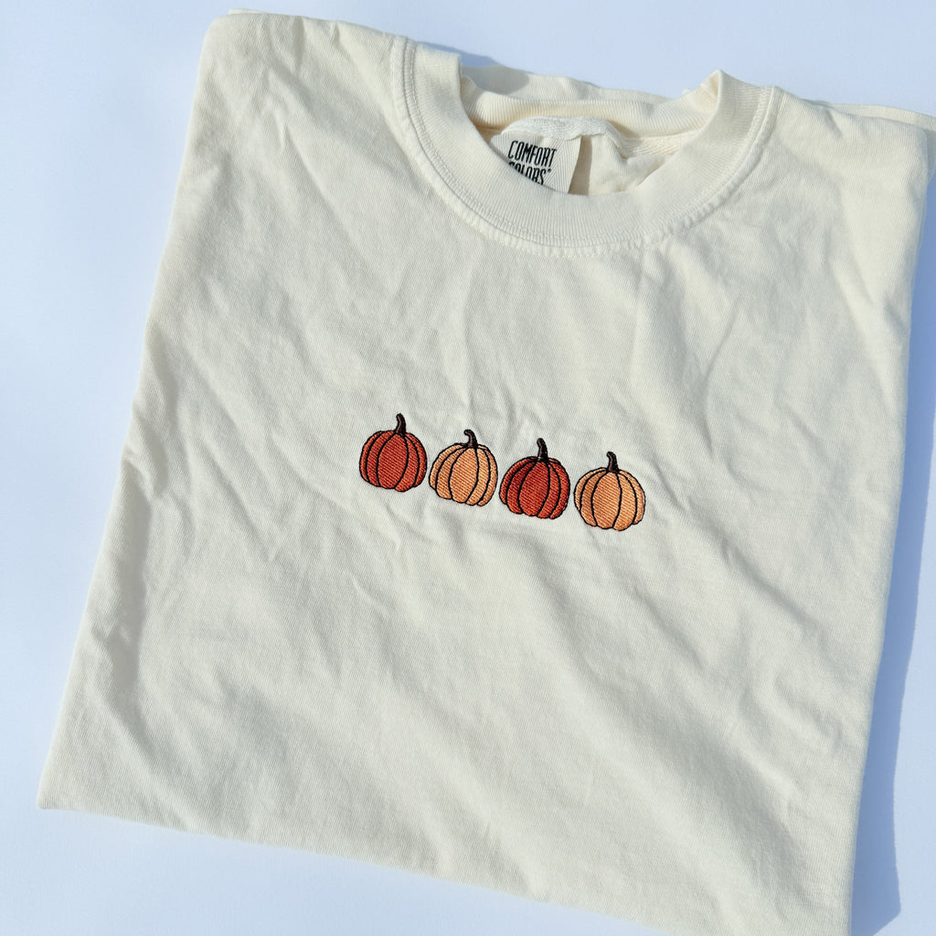 Adult Embroidered Pumpkins Comfort Colors Tee