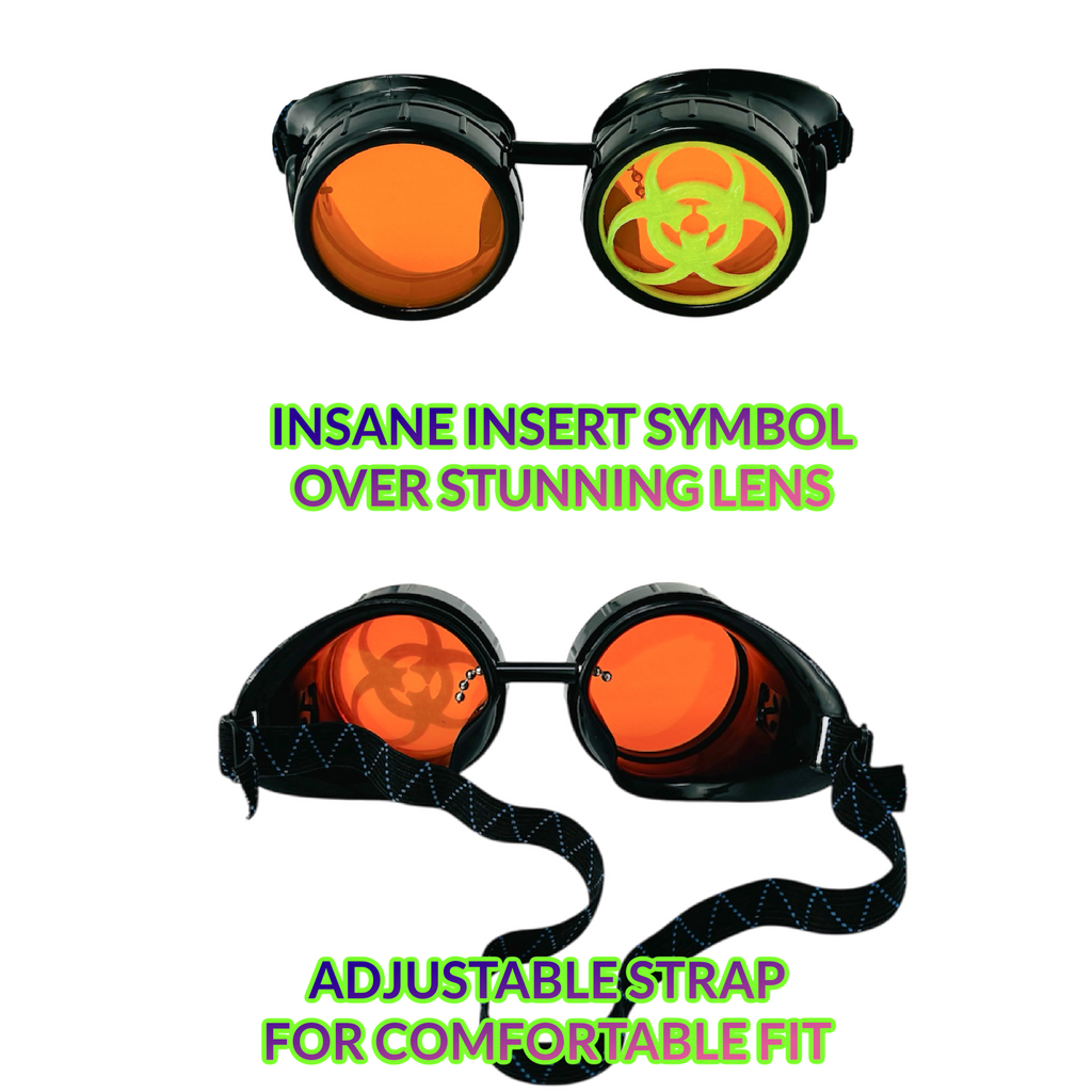 Mad Scientist Biohazard Goggles – cosplay Eyewear - neon pink, green, orange lenses