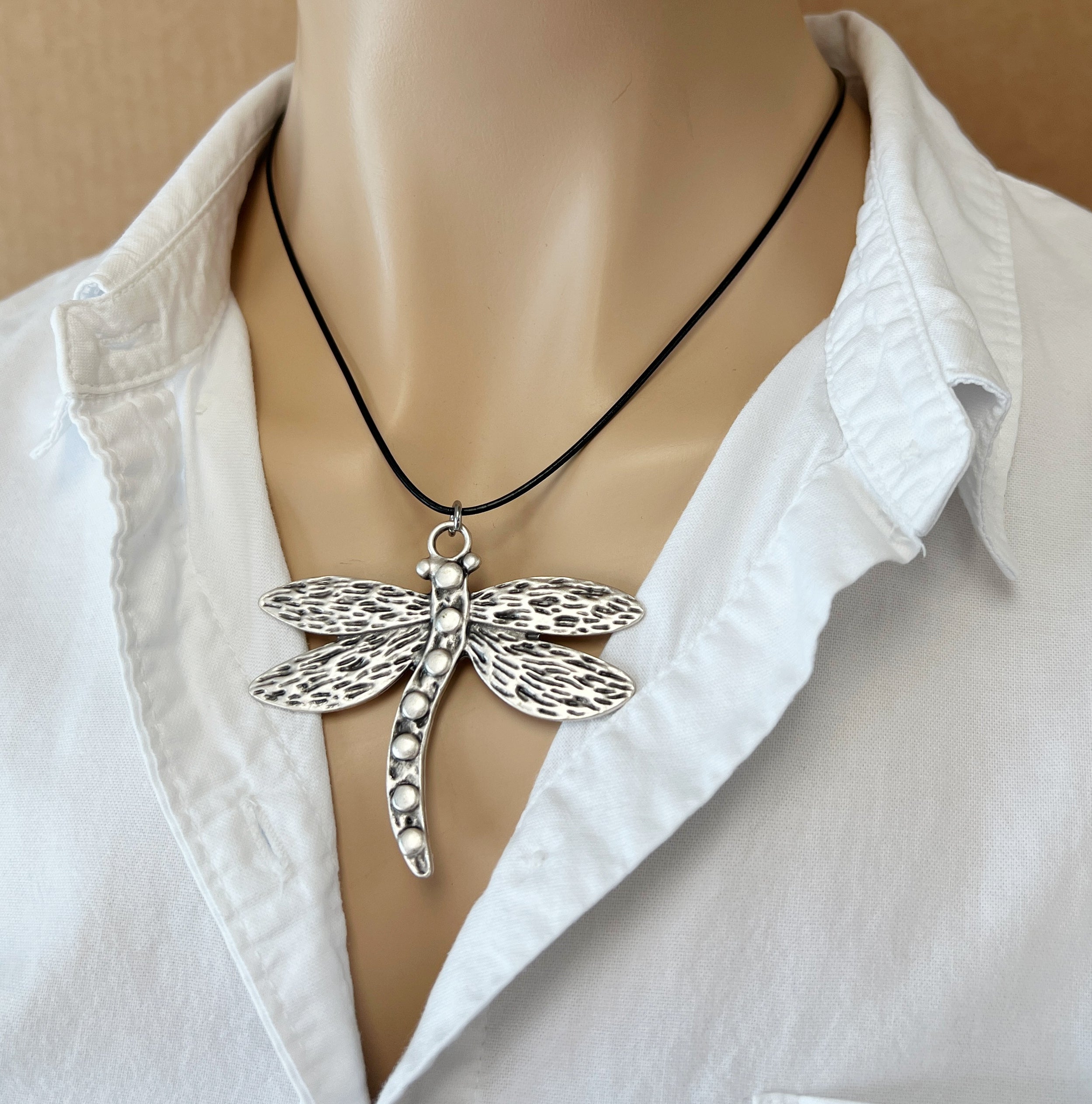 Bohemian Dragonfly Necklace Boho Nature Jewelry Large Dragonfly Pendant