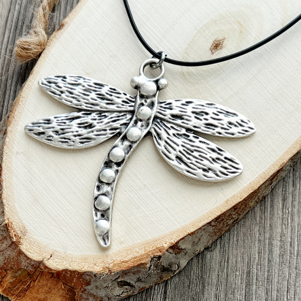 Bohemian Dragonfly Necklace Boho Nature Jewelry Large Dragonfly Pendant