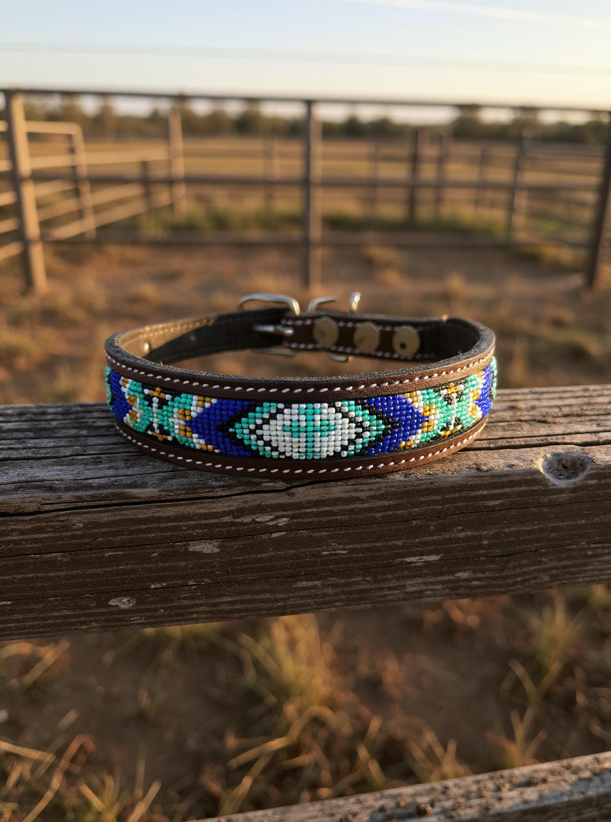 Epic Padded Leather Dog Collar with Beaded Design J