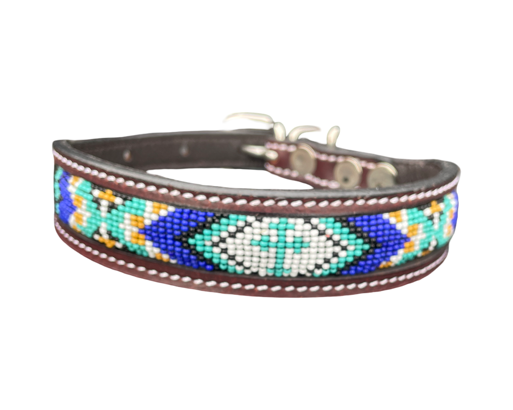 Epic Padded Leather Dog Collar with Beaded Design J