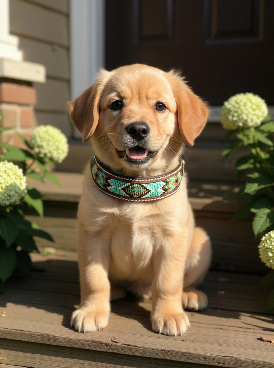 Epic Padded Leather Dog Collar with Beaded Design K